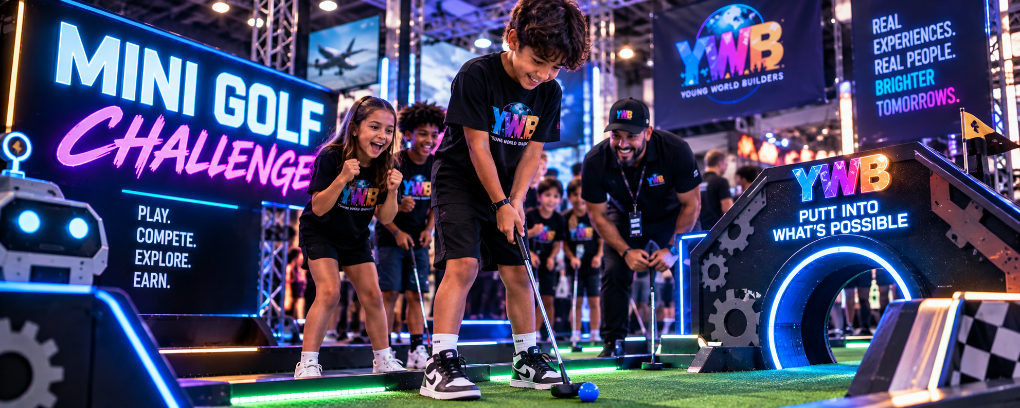 Kids playing the YWB Build-a-World Mini Golf Challenge