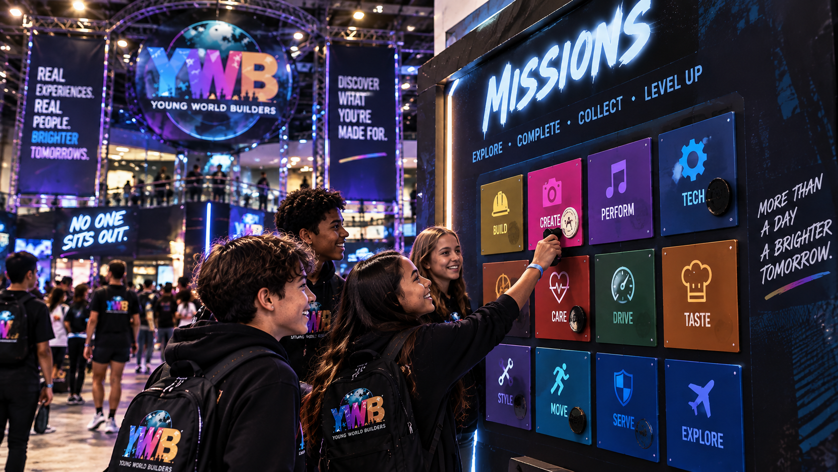 Teens choosing a Mission on the YWB Missions wall