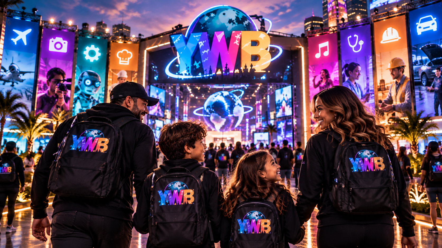 A YWB family walking into a Signature World Event
